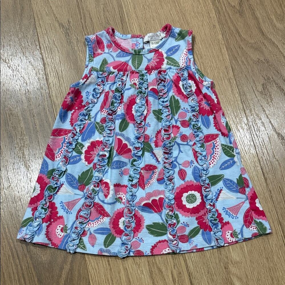 Angel Dear Floral Ruffle Dress - Blue and Red Size 6-12 Months